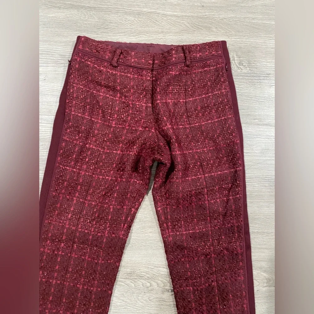 Women's‎ Tory Burch Drew Tweed Burgundy Plaid Pants Fall Festive Trousers